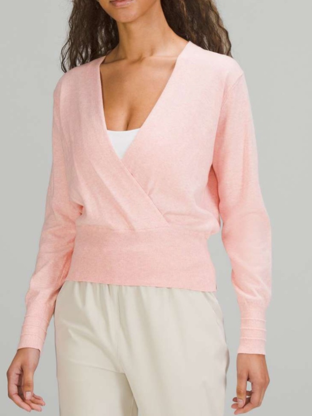 lululemon Heathered Dew Pink V-Neck Crossover Sweater